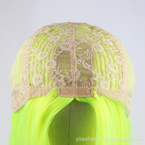 Fluorescent Green Long Straight Synthetic  Wigs Light Green Wig Middle Part good omens cosplay  Wigs for Women